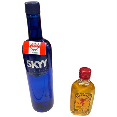 2 Sealed 750Ml & 200Ml Skyy Vodka & Fireball Liquor Bottles