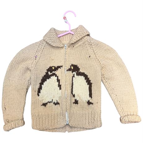 Vintage Childs Cowichan Sweater With Penguins Motif
