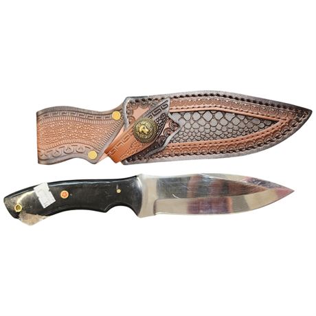 Knife With Decorative Embossed Leather Sheath