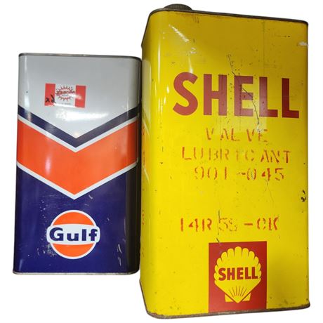 2 Vintage Oil Cans, Gulf & Shell