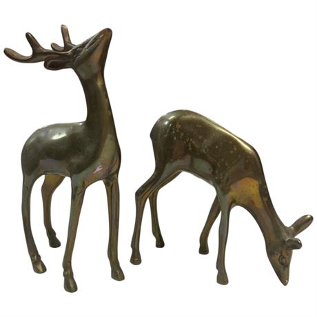 Vintage Pair Of Brass Deer