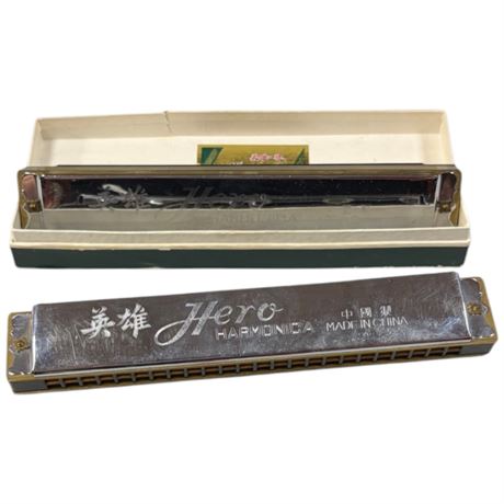 2 Vintage Hero Harmonicas, 1 In Original Box