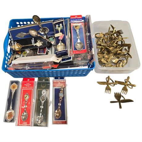 Large Assortment Of Souvenir Spoons & Napkin Rings