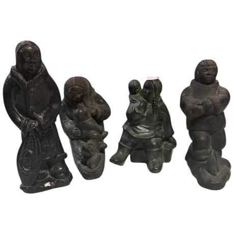 4 Hand Carved Eskimo Soapstone Sculptures