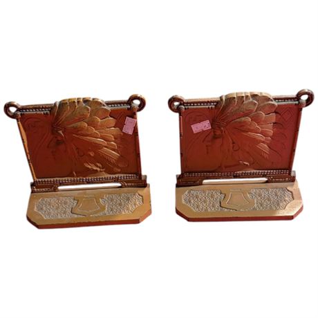 Pair Of Bronze First Nations Book Ends