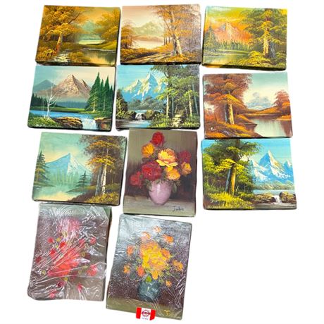 Assortment Of Vintage Miniature Oil Paintings, On Canvas