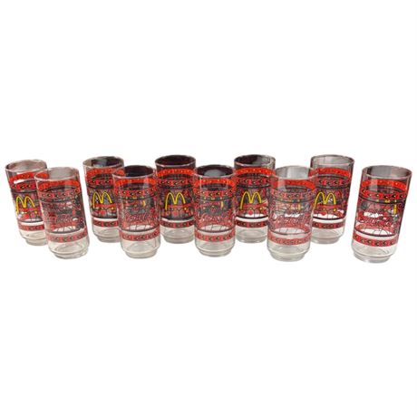 10 Vintage Stained Glass McDonalds Drink Coca Cola Tumbler Glasses