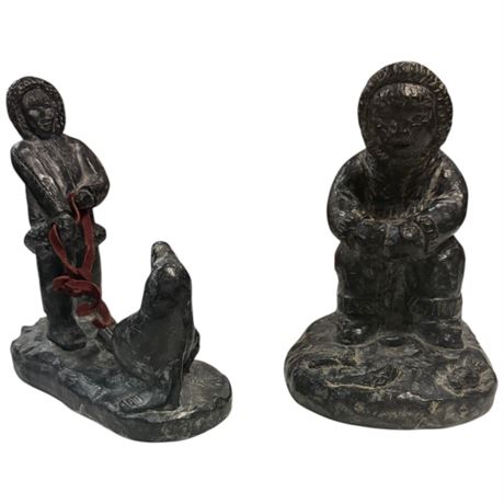 2 Hand Carved Eskimo Soapstone Sculptures
