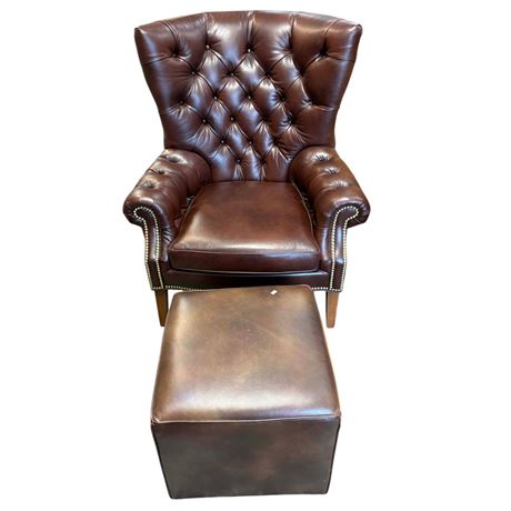 Ethan Allen Tufted Leather Chair & Ottoman, Great Condition