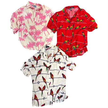 3 Vintage Hawaiian Button Ups, Parrots & Palm Trees