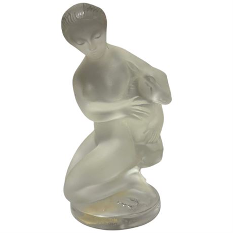 Vintage Lalique Nude Lady With Lamb Sculpture