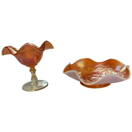 2 Vintage Carnival Glass Pieces