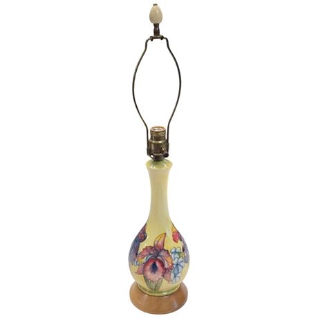 Vintage Moorcroft Table Lamp With Wood Base "Hibiscus"