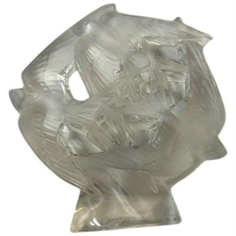 Vintage Signed Lalique Crystal Paper Weight With Bird Motif