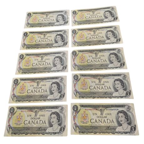 10 Vintage Canadian Dollar Bills