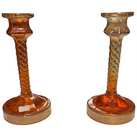2 Vintage Carnival Glass Candlesticks