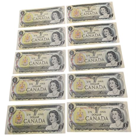 10 Vintage Canadian Dollar Bills