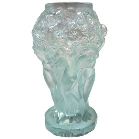 Vintage Signed Lalique Alexandrite Glass "Grape Harvest" Vase