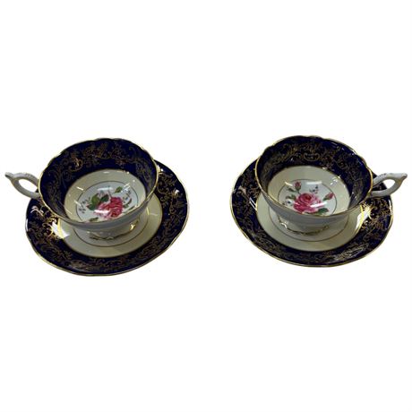 2 Vintage Coalport "Cabbage Rose" Tea Cups & Saucers