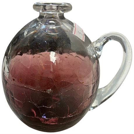Vintage Signed Hand Blown Crackle Glass Jug By Buzz Williams