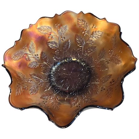Early Amethyst Carnival Glass "Holly" Bowl