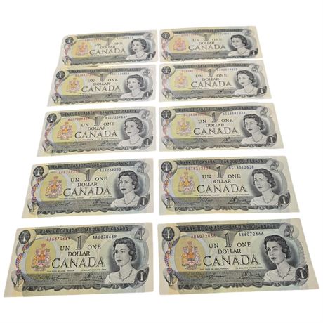 10 Vintage Canadian Dollar Bills