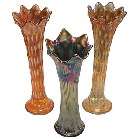 3 Early Carnival Glass Vases