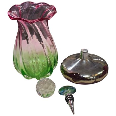 Art Glass Vase & Glass Topper