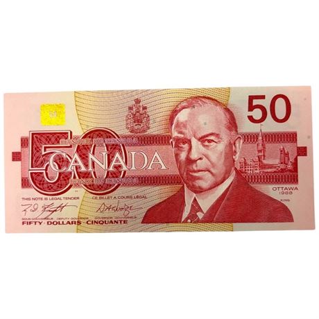 1988 William King $50 Canadian Paper Bill
