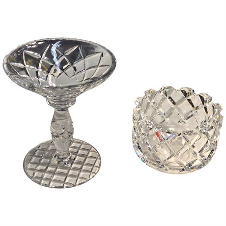 Orrefors "Sofiero" Crystal Bowl By Gunnar Cyren & Crystal Pedestal Bowl