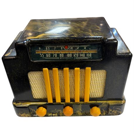 Excellent Addison Green & Yellow Swirl Catalin Deco Radio