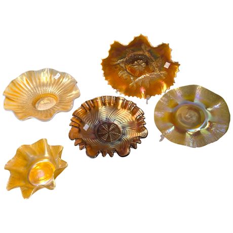 5 Pieces Of Carnival Glass