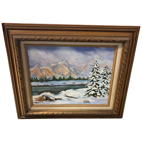 Framed Oil On Canvas "Winter" Beauty Signed By Artist