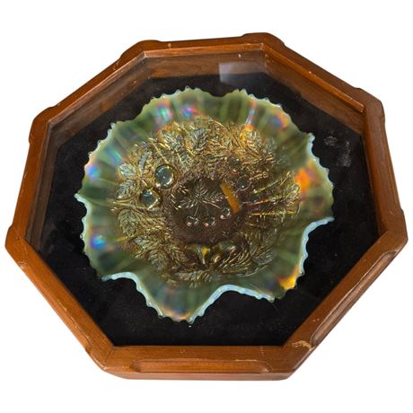 Early Ice Blue Carnival Glass "3 Fruits" Northwood Bowl, In Plate Display