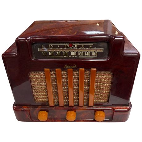 Excellent Addison Red Swirl Butterscotch Catalin Radio,