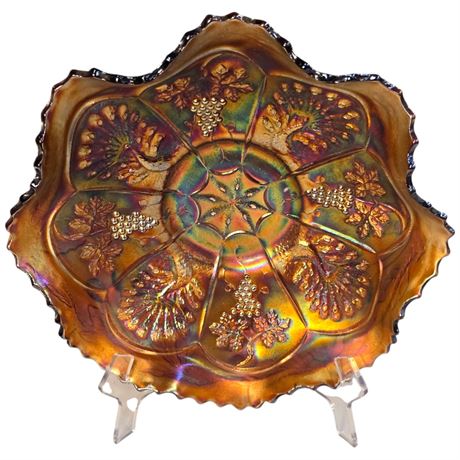 Early Amethyst Carnival Glass "Peacock & Grape" Bowl