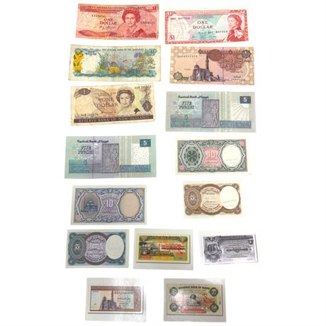 Assorted Foreign Currency, Egypt, Caribbean, New Zealand, Etc..