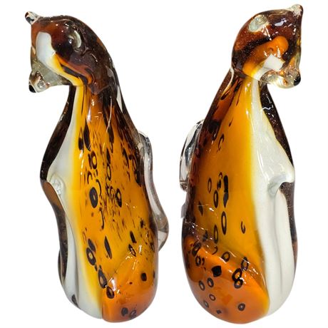 Large Pair Of Murano Art Glass Cheetahs