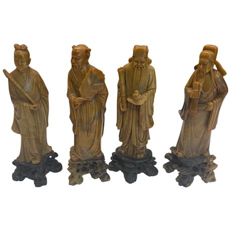 Vintage Carved Chinese Soapstone Disciple Figurines