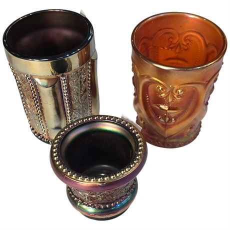 3 Early Carnival Glass Cups, One Is St Claire