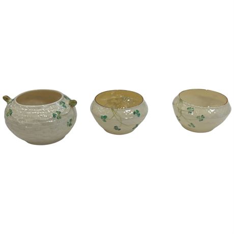3 Assorted Pieces Of Vintage Belleek, Green Mark