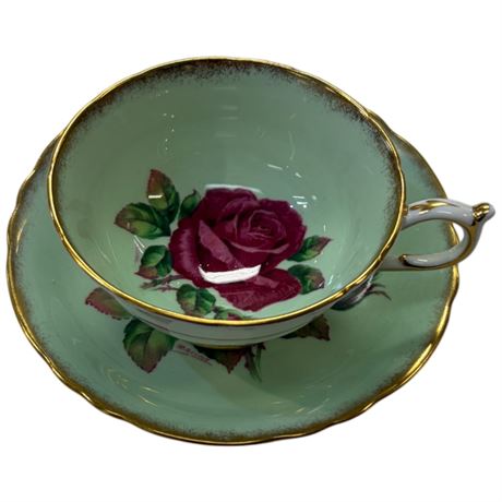 Vintage Signed Double Stamped Paragon "Floating Cabbage Rose" Tea Cup & Saucer