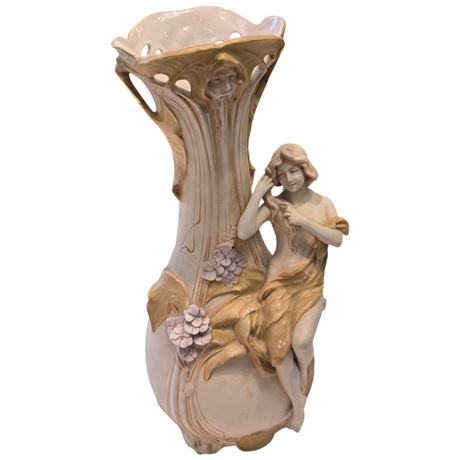Royal Dux Art Nouveau Porcelain Lady & Vase