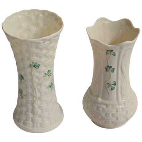 Vintage Belleek Vases, Early Black Mark