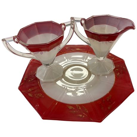 3 Pieces Of Vintage Indiana Glass, Tray, Cream & Sugar