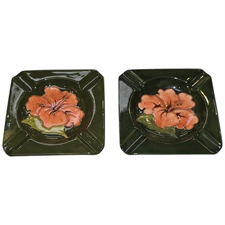 2 Vintage Moorcroft "Hibiscus" Ashtrays