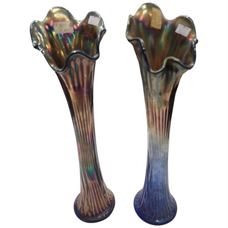 2 Early Carnival Glass Vases