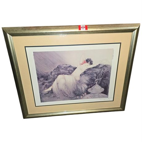 Vintage Framed Print "Smoke" Signed Louis Icart
