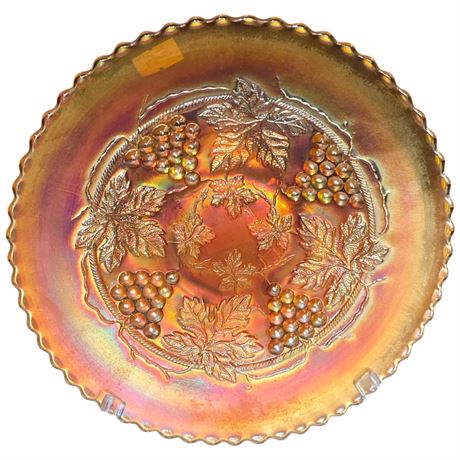 Early Marigold Footed Carnival Glass "Grape & Cable" Plate