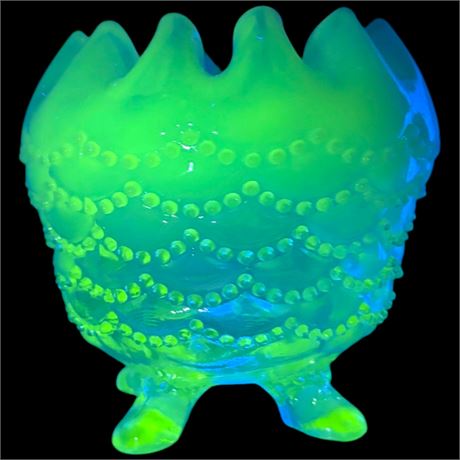 Vintage Northwood Uranium Glass Draped Beads Rose Bowl